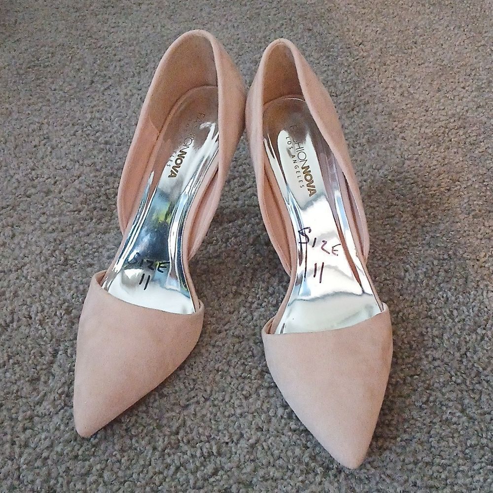 Fashion Nova Suede pumps with rhinestone embellished heel pointed toe Sz 11 EUC
